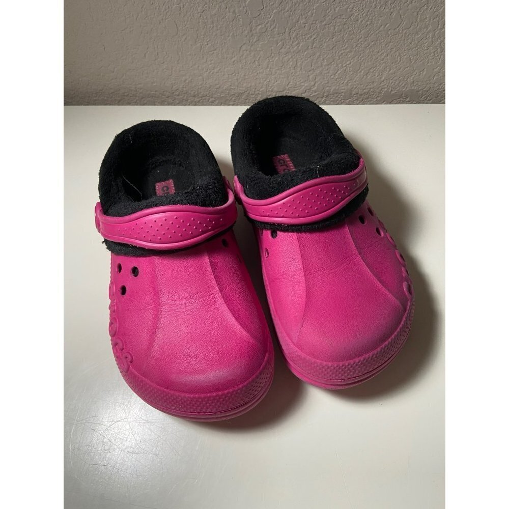 Crocs | Pink Black Fuzzy Clogs Sz 12-13 Shoes